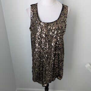 Blu Pepper Gold Sequin & Black Sleeveless Dress, Large
